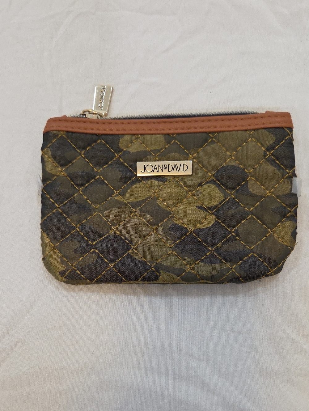 Joan & David Quilted Camo Cosmetic Pouch in Olive Green and Brown
